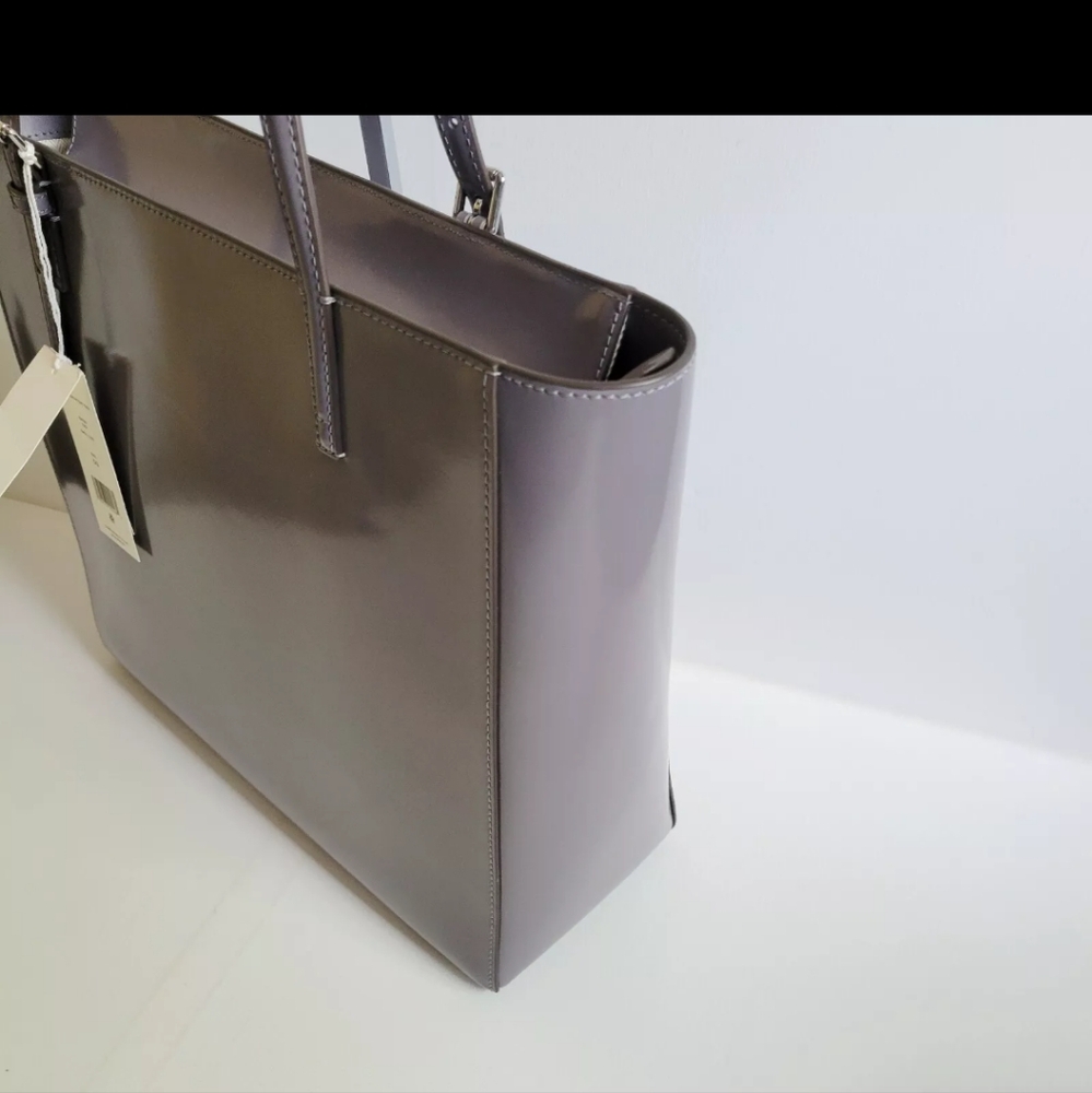Tory Burch Emerson Patent Tote Shopper Shoulder Handbag Grey NWT - Picture 6 of 8